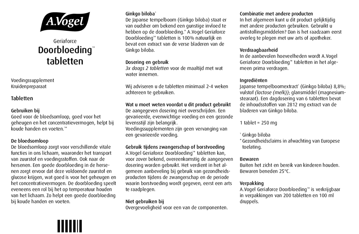 Geriaforce Doorbloeding* Tabletten afbeelding van document #1, gebruiksaanwijzing